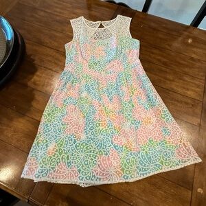 🍄 Lilly Pulitzer Lace Green and Pink Sleeveless Sundress
